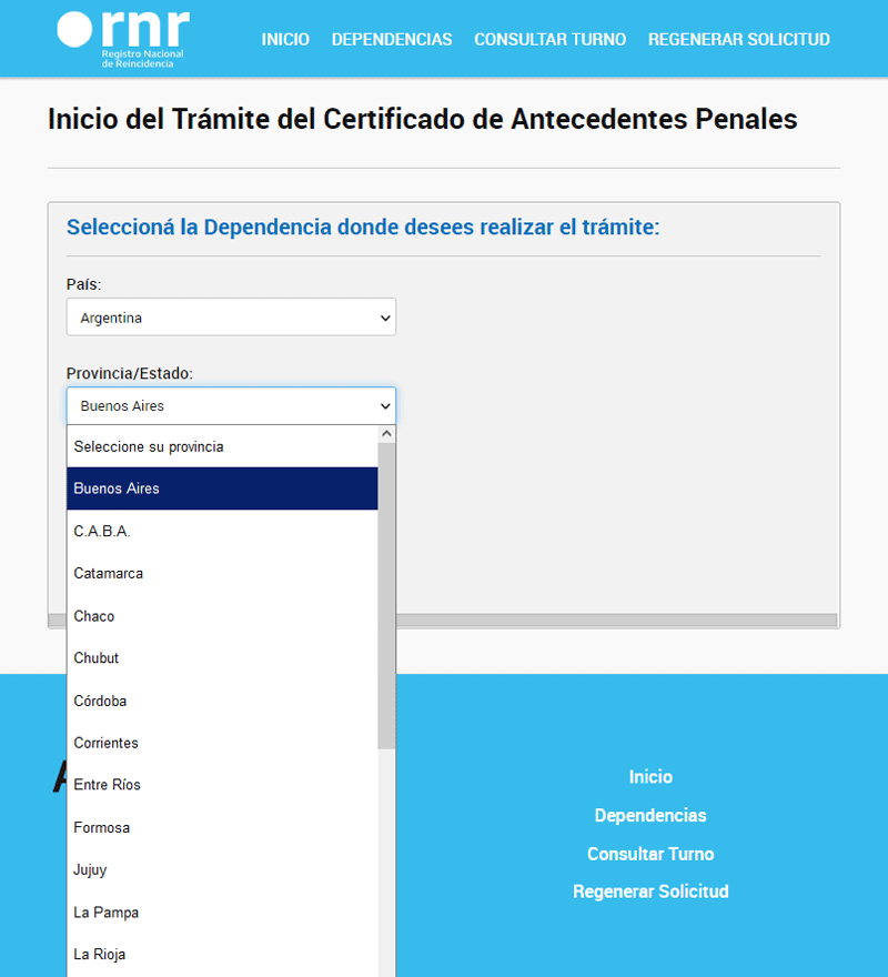 Seleccionar sede para sacar certificado de antecedentes penales