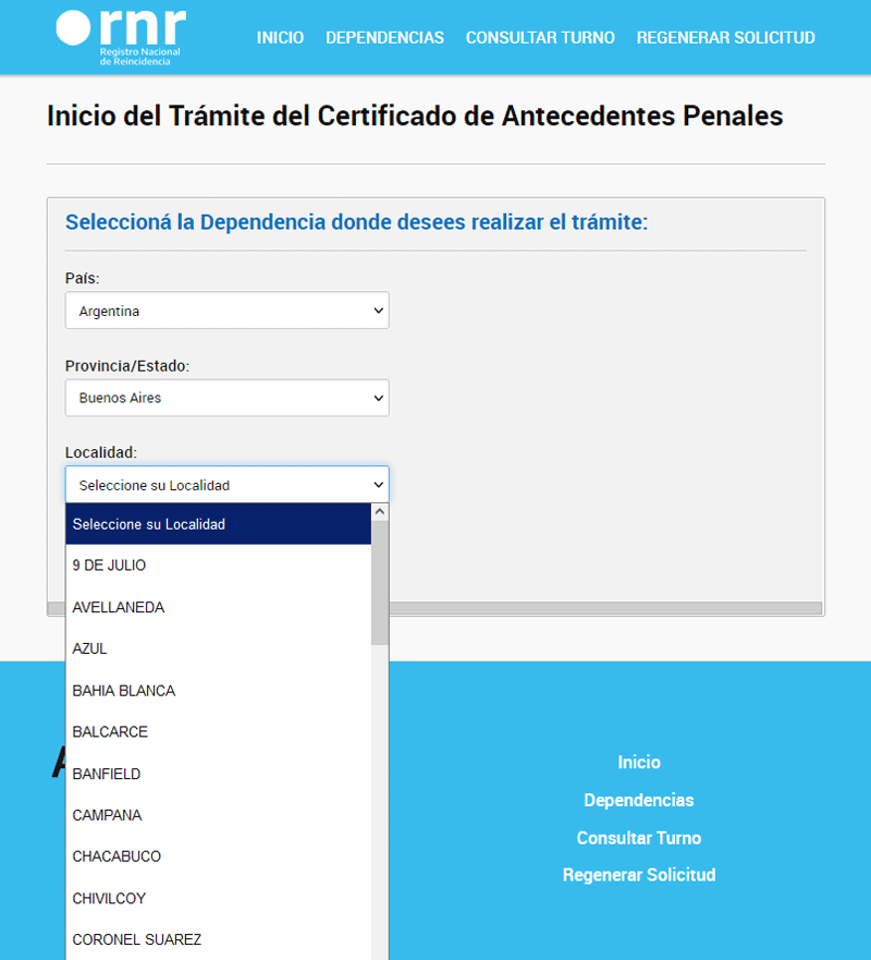 Seleccionar localidad