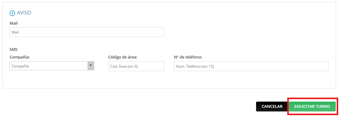 Completar datos con el correo electrónico y celular