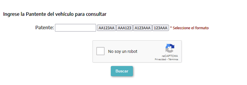 Llenar el formulario con la patente del auto para el que pedimos el turno VTV